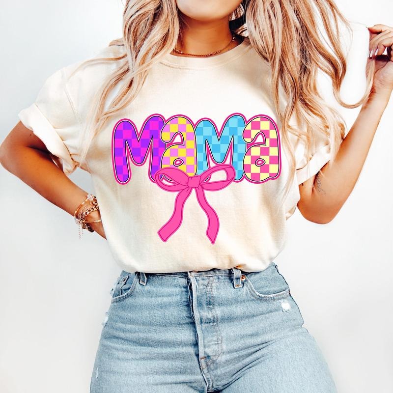 Checkered Mama Coquette T-Shirt, Retro Mama T-Shirt, Trendy Mama T-Shirt, Varsity Mama T-Shirt, Mama Shirt Mothers Day...