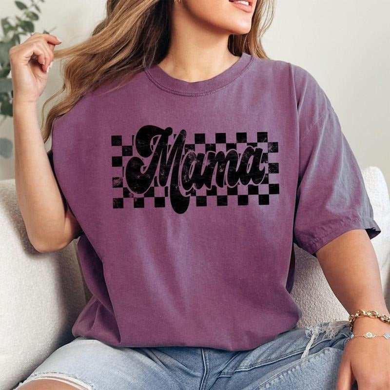 Checkered Mama, Vintage, Retro, Comfort Colors Tshirt, Women's Crew Neck, Crewneck Hoodie, Sweatshirt | GrindPrints.com