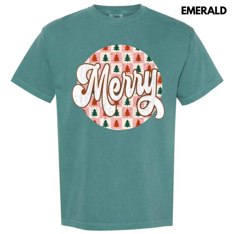 Checkered Merry Circle Comfort Colors T-Shirt Hoodie, Sweatshirt | GrindPrints.com