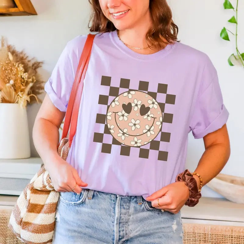 Checkered Shirt Mama Shirt Checkered Smiley Shirt Comfort Color Tee Positive Shirt Inspirational Shirt Hoodie, Sweatshirt