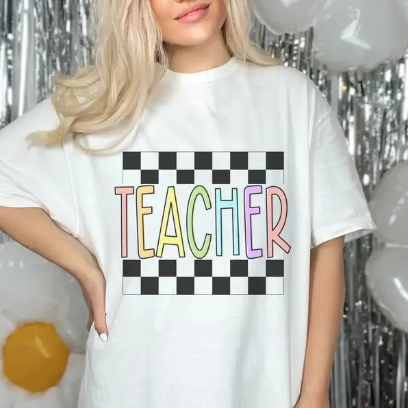 Checkered Teacher Graphic Tee Hoodie, Sweatshirt | GrindPrints.com