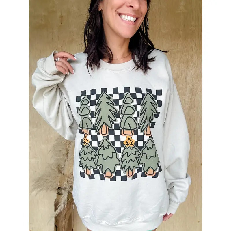 Checkered Trees Graphic Top T-Shirts, Hoodie, Sweatshirt | GrindPrints.com