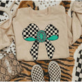Checkered Turquoise Ribbon Sweatshirt, western clothing hoodies, western outfits women, western topsstyle{n002}2 T-Shirts