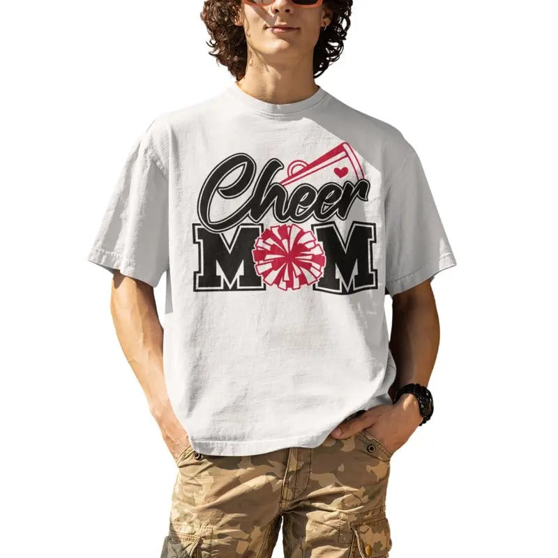 Cheer Mom Biggest Fan Print Black And Red Pom Pom T-Shirt Hoodie, Sweatshirt | GrindPrints.com