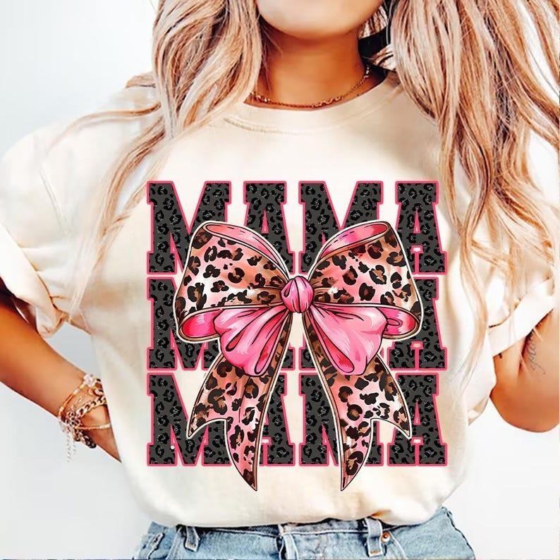Cheetah Bow Mama tshirt, Preppy sweatshirt, Trendy Mama Coquette Bow T-Shirt Hoodie | GrindPrints.com