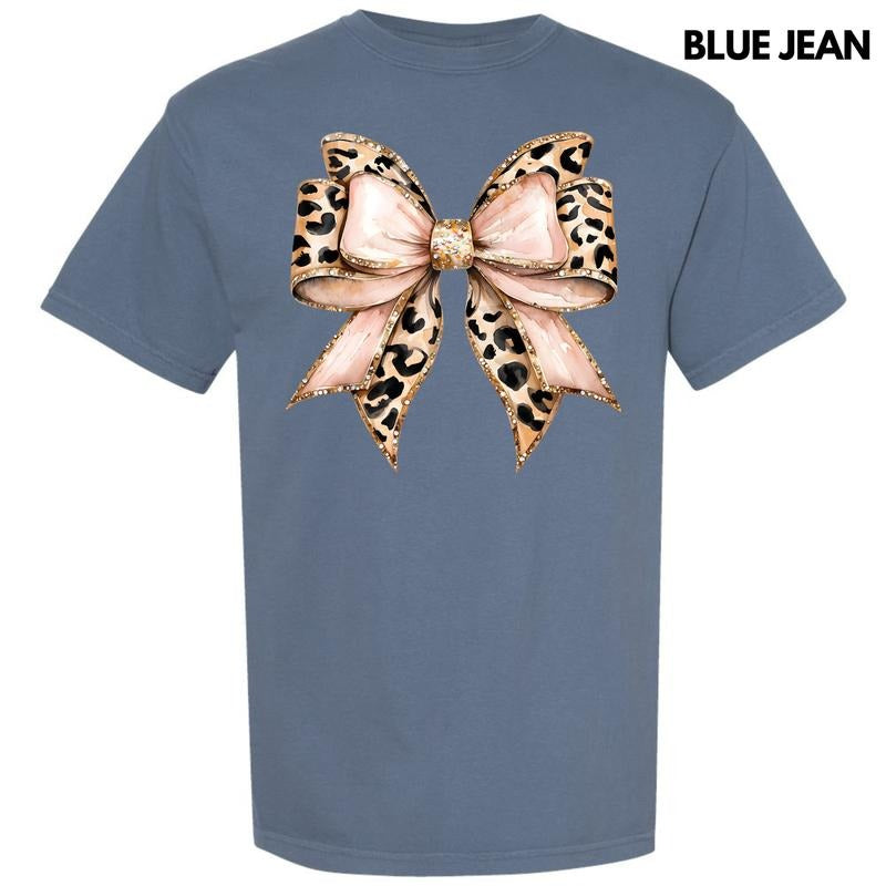 Cheetah Faux Glitter Bow Comfort Colors T-Shirt 'NLB' Hoodie, Sweatshirt | GrindPrints.com
