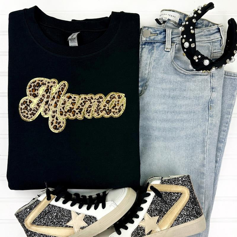Cheetah Mama Chenille Patch Sweatshirt T-Shirts, Hoodie | GrindPrints.com