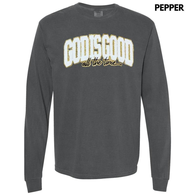 Chenille God Is Good Patch Long Sleeve Comfort Colors T-Shirt Hoodie, Sweatshirt | GrindPrints.com