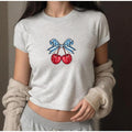 Cherries 4th of July Baby Tee Forth of July Bow Design Cute July 4th Baby Tee Gildan 5000B T Shirt, Independence Day...