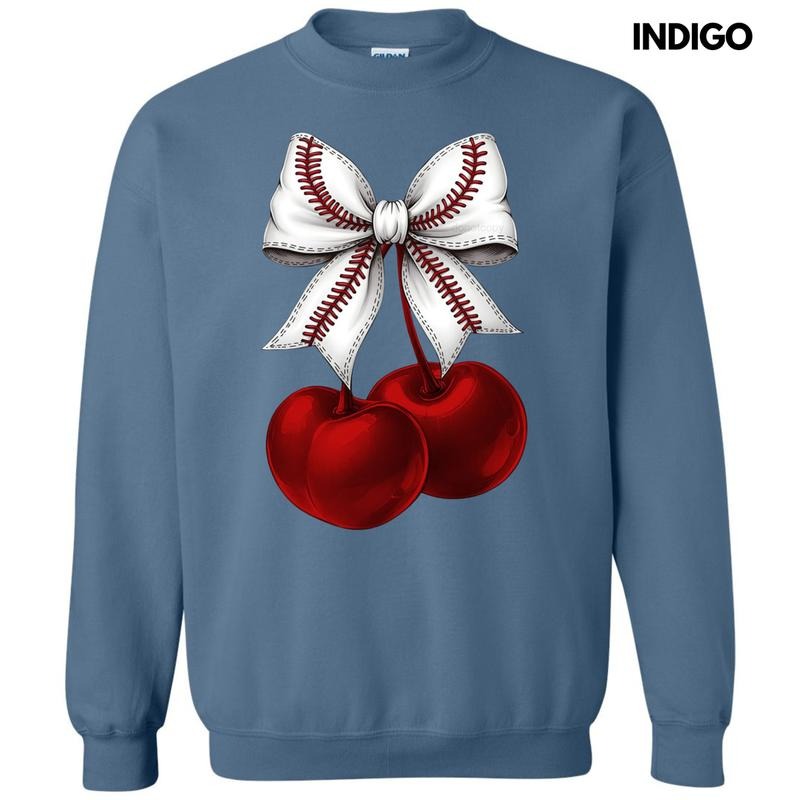 Cherries Baseball Bow Sweatshirt T-Shirts, Hoodie | GrindPrints.com