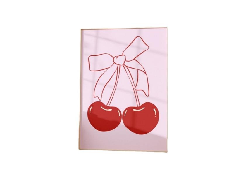 Cherry Coquette Fruit Ribbon Coastal Cowgirl Decor, Preppy Aesthetic Balletcore Wall Art, Trendy Cottagecore Dorm Decor,...