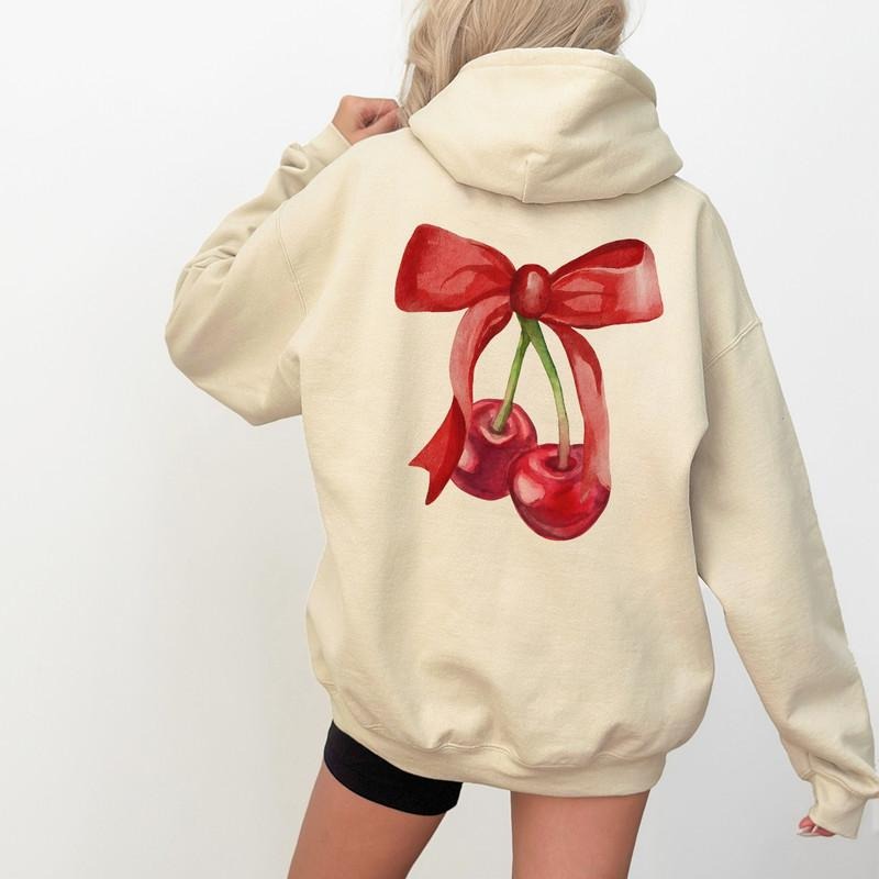 Cherry Coquette Hoodie, Coquette Clothing, Soft Girl Era, Aesthetic Sweatshirt, Ribbon Hoodie, Cherry Women's Hoodie,...