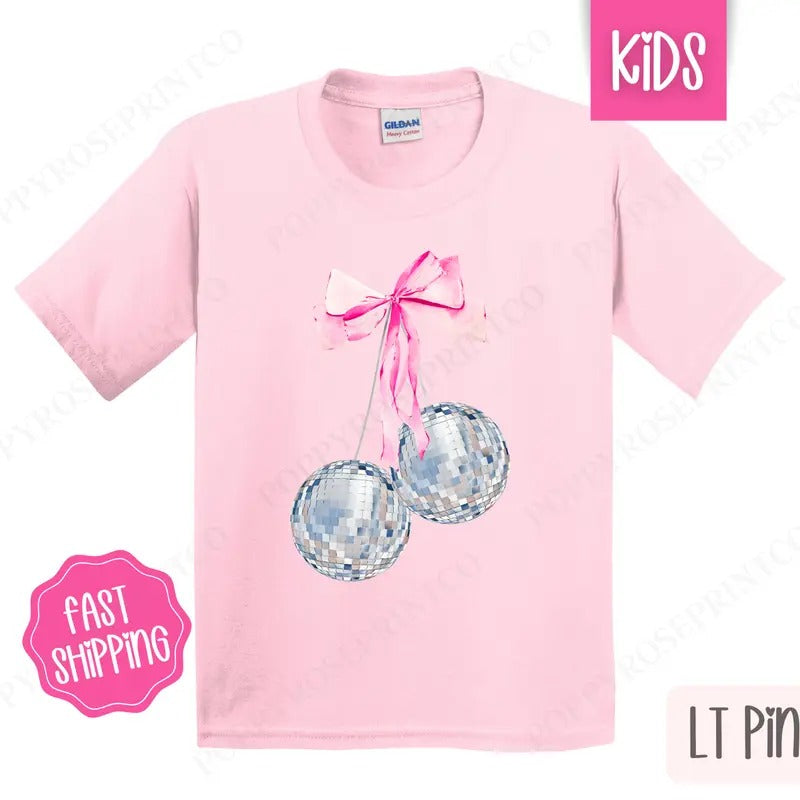 Cherry Disco Bow Kids Shirt - New Year's 2025 Children's Tshirt - Youth NYE Tee Gildan Hoodie, Sweatshirt | GrindPrints.com