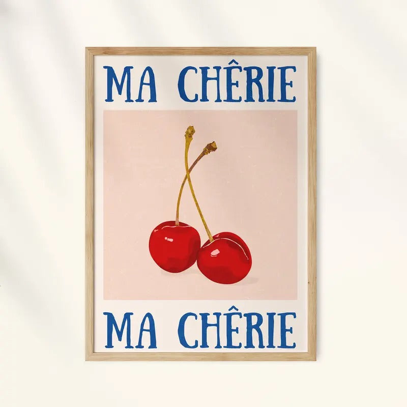 Cherry Poster, Retro Wall Art, 70s Psychedelic Print, Funky Wall Decor, Aesthetic Print, Ma Cherie, Poster Prints No...