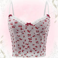 Cherry Print V Neck Summer Cami Top Bow Lace Trim Sleeveless Summer Crop Tops T-Shirts, Hoodie, Sweatshirt | GrindPrints.com