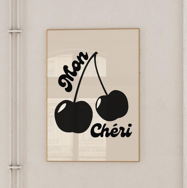 Cherry Wall Art Mon Cheri Wall Art, Cherries Poster, Cherry Print, Dorm Room Decor, Poster Prints No Frame, Gifts For...