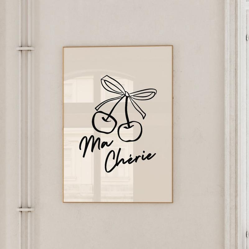 Cherry Wall Art, Trendy Poster, Black And White Art, Aesthetic Prints, Preppy Poster, Bow Print Mon Cheri Print, Poster...