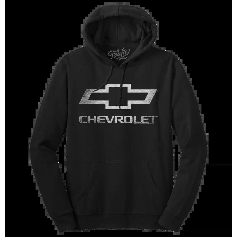 Chevrolet Logo Pullover Hooded Fleece Sweatshirt - Black T-Shirts, Hoodie | GrindPrints.com
