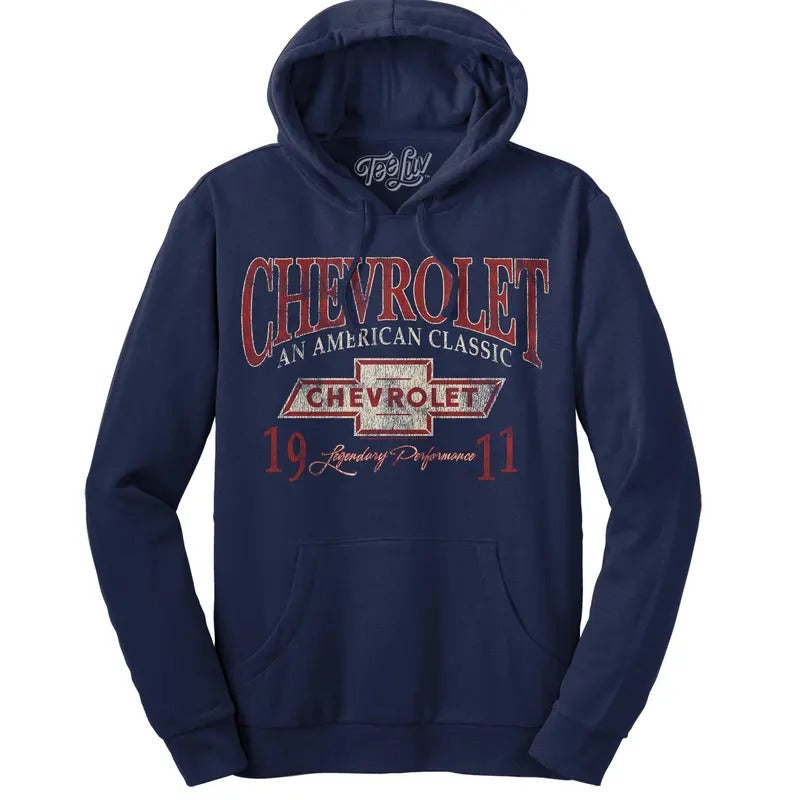 Chevy American Classic Pullover Hooded Sweatshirt - Navy T-Shirts, Hoodie | GrindPrints.com