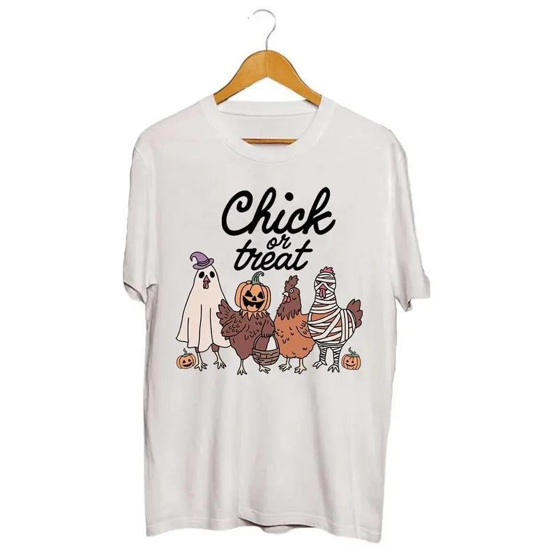 Chick Or Treat Halloween Unisex T-Shirt, Halloween Chicken T-Shirt, Halloween Funny Chicken Shirt, Ghost Chicken Shirt,...
