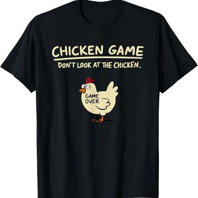 Chicken Game Don't Look At The Chicken Funny Chicken T-Shirt - Short Sleeve Crew Neck Tee with Playful Graphic Pattern...