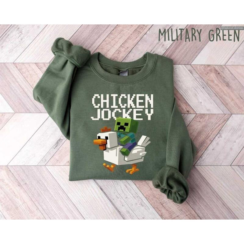 Chicken Jockey Shirt Sweater Hoodie, Hilarious Miiinecrrafft Cotton Gamer Gift, Cartoon Quirky Tee for Chicken Lovers ,...