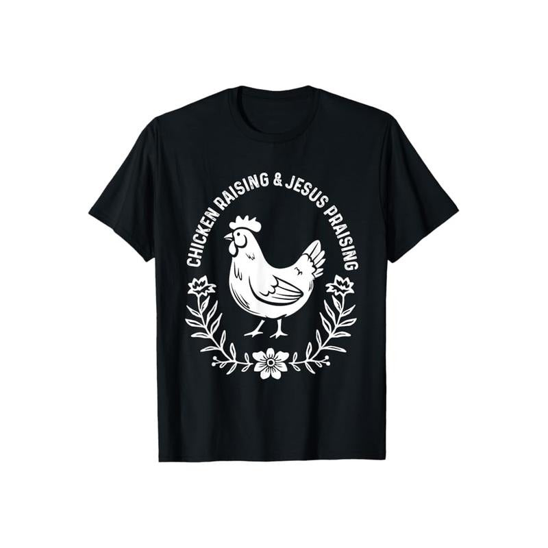 Chicken Raising And Jesus Praising TShirt Pure Cotton Casual Street Style Crew Neck Short Sleeve T-Shirt Tops Trendy For...