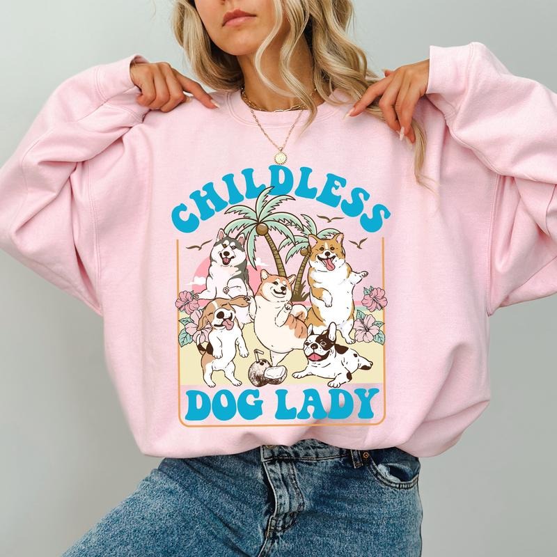 Childless Dog Lady Sweatshirt, Funny Coconut Tree Crewneck for Women, Feminism Sweater, Childless Dog Ladies Tops for Dog...