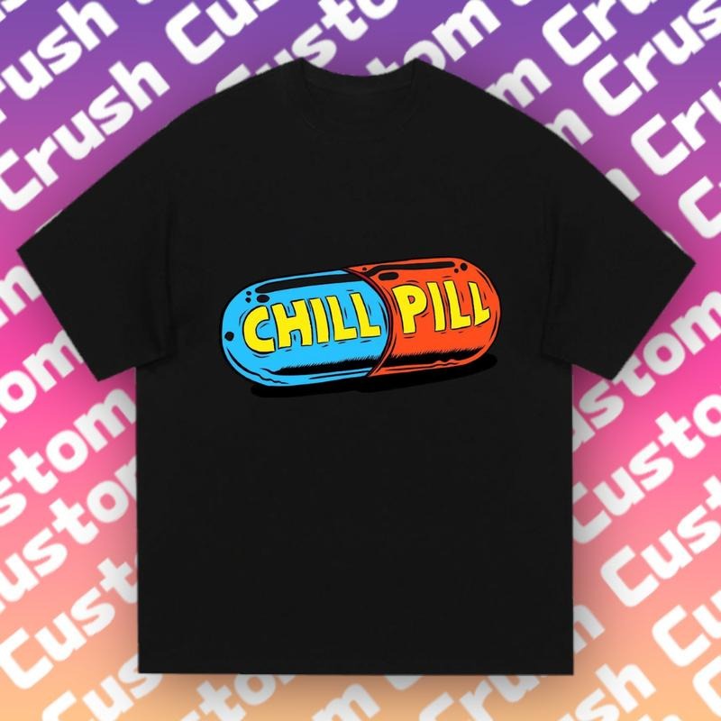Chill Pill Tri-Color Tee |   Gradient Purple-Pink Backdrop |   WFH Trendy Casual Wear Hoodie, Sweatshirt | GrindPrints.com