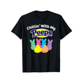 Chillin' with My Peeps" Black Easter T-Shirt - Colorful Bunny Design, 100% Cotton Crew Neck, Short Sleeve