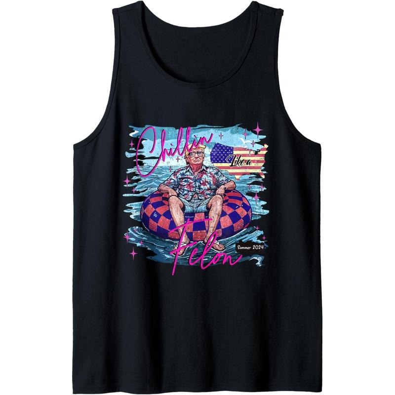 Chillin Like A Felon Retro Pink Summer Funny Trump 2025 Tank Top made in usa T-Shirts, Hoodie, Sweatshirt | GrindPrints.com