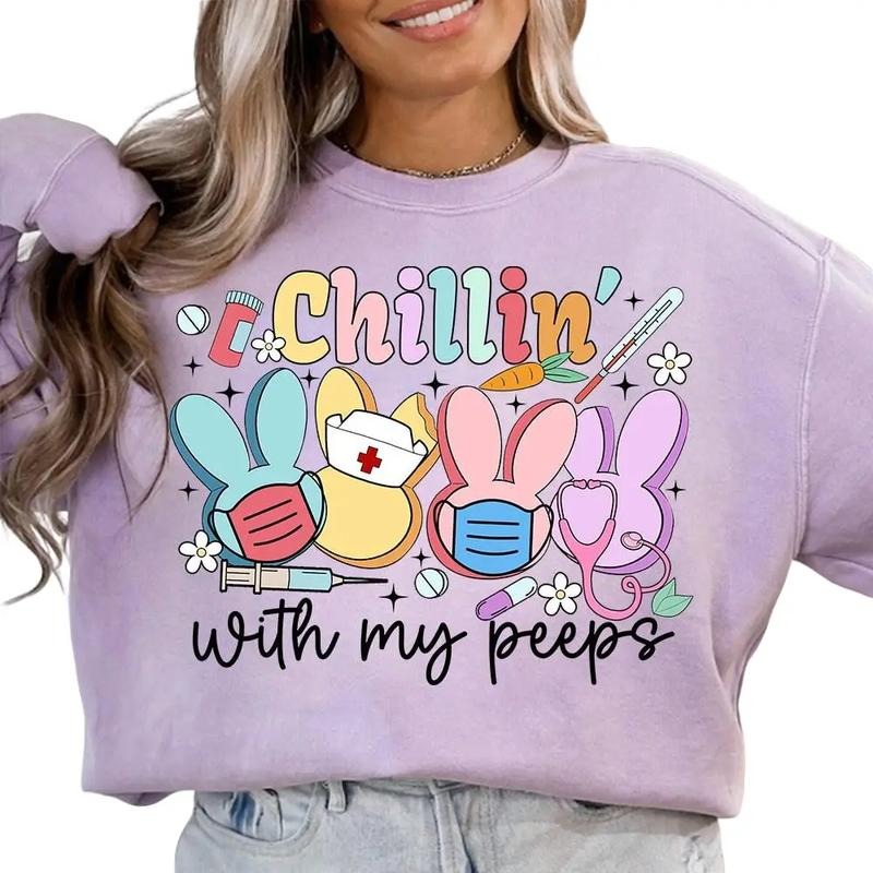 Chillin With My Peeps Nurse Easter, Easter Nurse Bunny, Doctor Easter, Easter Shirt, Cute Funny Easter Eggs, Nurse Crew,...