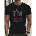 Chilling Working Print, Men's Round Crew Neck Short Sleeve Tee, Casual T-Shirt Casual Comfy Lightweight Top For Summer...