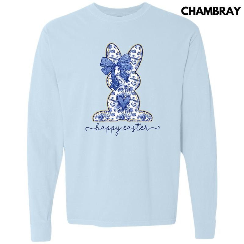 Chinoiserie Happy Easter Long Sleeve Comfort Colors T-Shirt 'NLB' Hoodie, Sweatshirt | GrindPrints.com