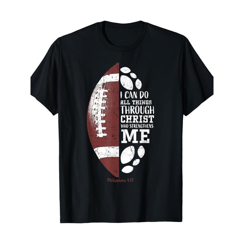 Christian football gift for teenagers, boys, children, men, religious scripture T-shirt, men's T-shirt, 220g made in usa...