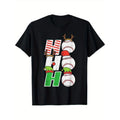 Christmas Baseball Ho Ho Ho Funny Xmas Sports T-Shirt. 100% Cotton, Christmas Gift for Family and Friends, Black T-Shirt, S