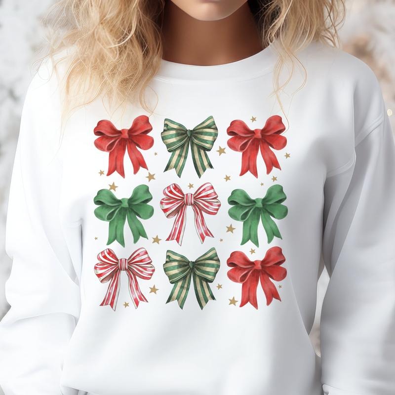 Christmas Bow Collage Sweatshirt Coquette Christmas Collage Pullover Red and Green Bow Hoodie Holiday Red and Green Bow...