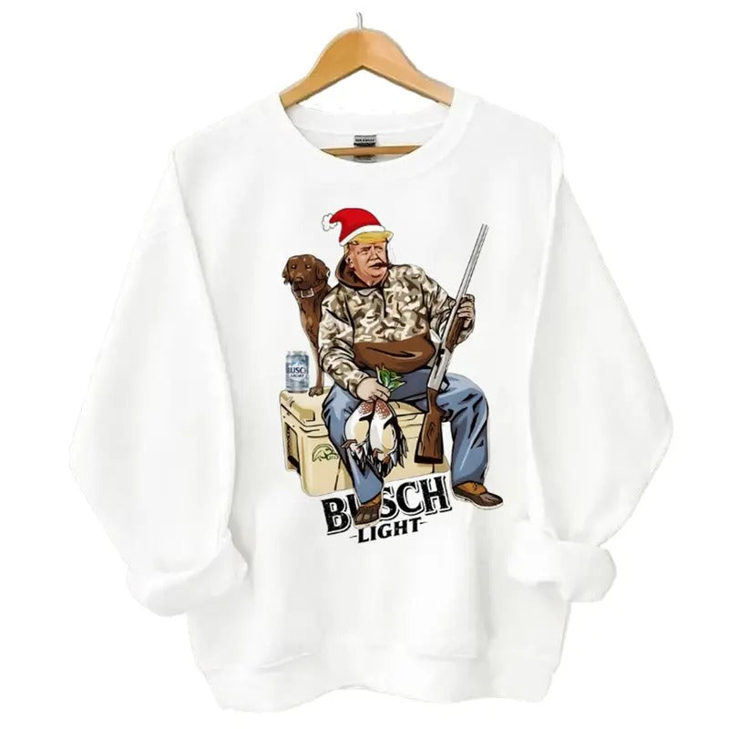 Christmas Busch Light Tr4mp Hunting Ducks Sweatshirt, Xmas Tr4mp Santa Claus Sweatshirt Classic Cotton T-Shirts, Hoodie