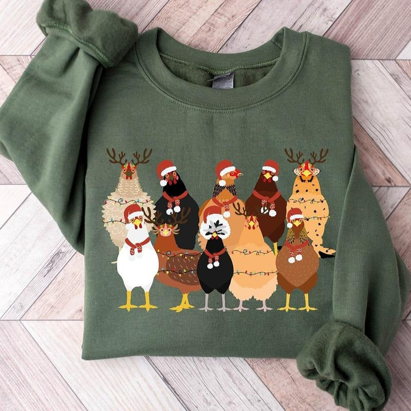 Christmas Chickens Crewneck Sweatshirt, Hoodie, T-shirt | GrindPrints.com