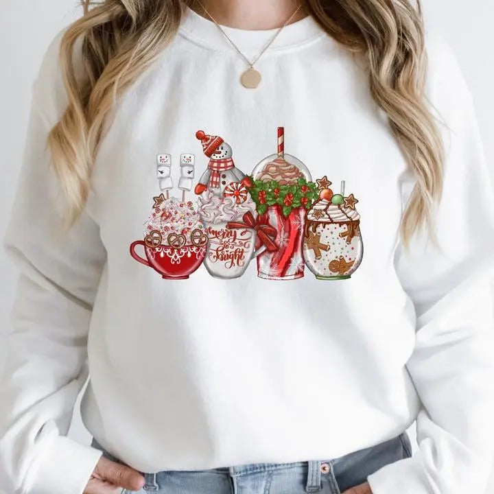 Christmas Coffee Hot Cocoa Latte Sweatshirt, Cute Xmas Coffee Weather Sweatshirt T-Shirts, Hoodie | GrindPrints.com