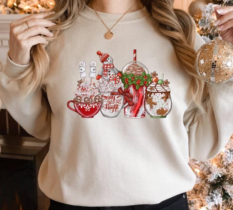 Coffee Hot Cocoa Coffee Lover Coffee Lover Santa Merry Bright Shirt Tops Tops T-Shirts, Hoodie, Sweatshirt
