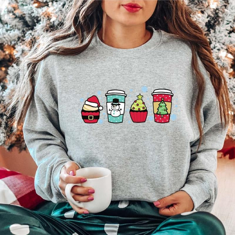 Christmas Coffee Sweatshirt, Snowman Latte Coffee Sweater, Unisex Coffee Lover Gift Hoodie, Xmas Party Long Sleeve,...