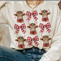 Christmas Coquette Highland Cow Sweatshirt, Western Cow Xmas Tee Shirt, Christmas Gift For Farmer Hoodie | GrindPrints.com