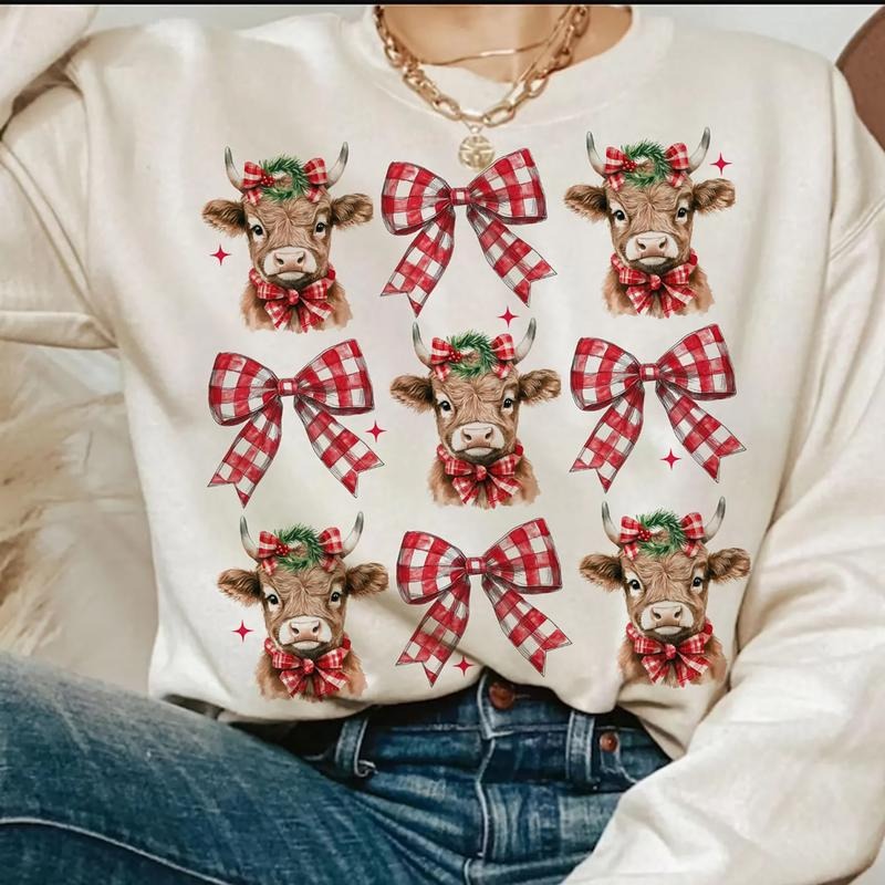 Christmas Coquette Highland Cow Sweatshirt, Western Cow Xmas Tee Shirt, Christmas Gift For Farmer Hoodie | GrindPrints.com