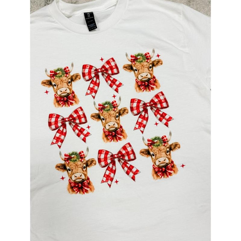 Christmas Cow Bow Graphic Top T-Shirts, Hoodie, Sweatshirt | GrindPrints.com