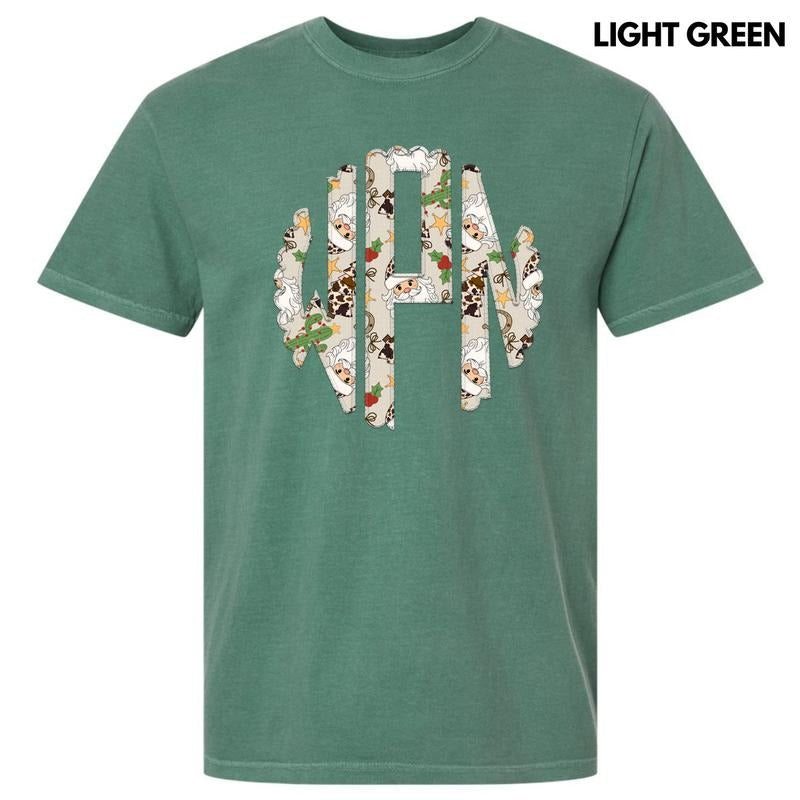 Christmas Cow Print Monogram Comfort Colors T-Shirt 'NLB' Hoodie, Sweatshirt | GrindPrints.com