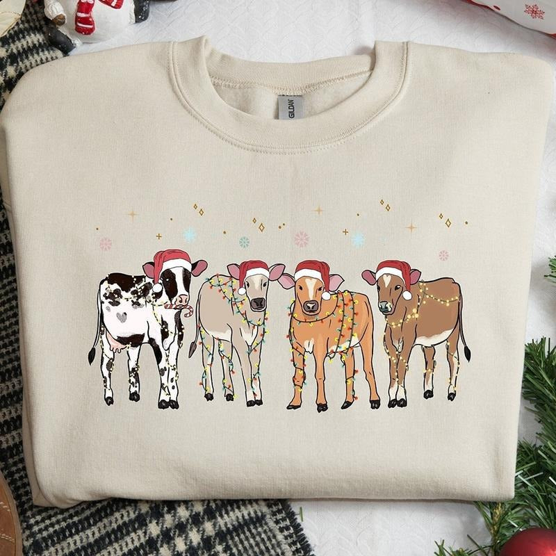 Christmas Cows Crewneck Sweatshirt, Hoodie, T-shirt | GrindPrints.com