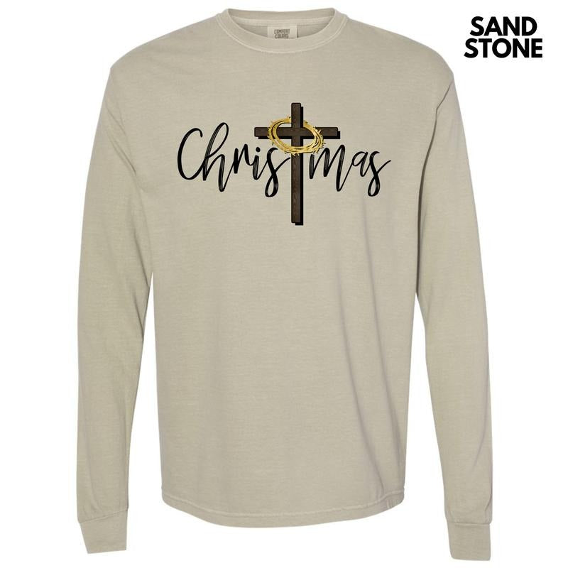 Christmas Cross Long Sleeve Comfort Colors T-Shirt 'NLB' Hoodie, Sweatshirt | GrindPrints.com