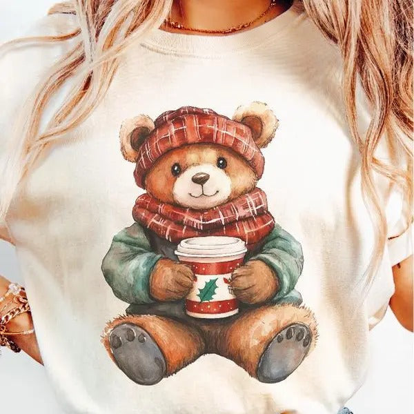 Christmas Cuddle Bear ~ Unisex Apparel Relaxed Fit Printed In The USA Clothing Womenswear Casual and Comfortable Cotton...