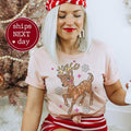 Christmas Deer T-Shirt Faux Glitter Tshirt Whimsical Holiday Tee Deer Xmas T-Shirt Snowy Christmas Tee Cotton Casual Top...